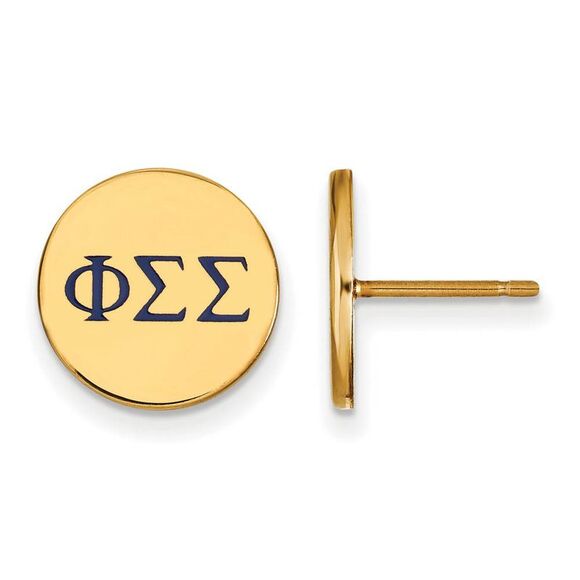 14K Plated Silver Phi Sigma Sigma Enamel Greek Letters Post Earrings - Picture 1 of 4